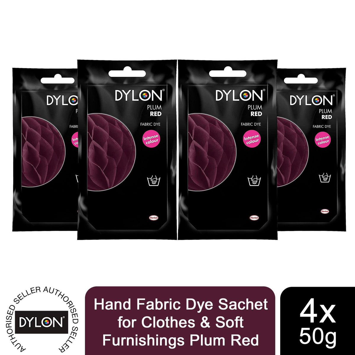 DYLON Hand Fabric Dye Sachet, Plum Red, 4 Packs of 50g – Avant