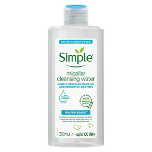 2x 200ml or 400ml Simple Water Boost Hydrating Micellar Water For Dry Skin