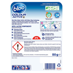 Bloo Colour Active Anti-Limescale Odour Stop Bleach Toilet Rim Block, 50g - 6 PK