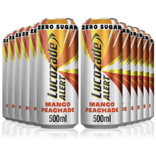 Load image into Gallery viewer, Lucozade Alert Zero Sugar Mango Peachade Sparkling Drink w/ Vitamin B3, 12x500ml