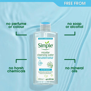 2x 200ml or 400ml Simple Water Boost Hydrating Micellar Water For Dry Skin