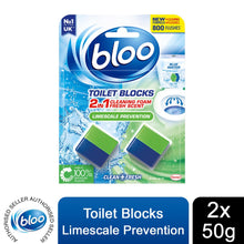 Load image into Gallery viewer, Bloo Toilet Rim Blocks Limescale Prevention with 2in1 Cleaning Foam, 2x50g