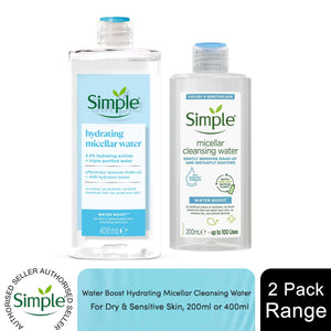 2x 200ml or 400ml Simple Water Boost Hydrating Micellar Water For Dry Skin