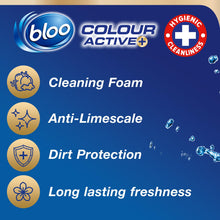 Load image into Gallery viewer, Bloo Colour Active Anti-Limescale Odour Stop Bleach Toilet Rim Block, 50g - 6 PK