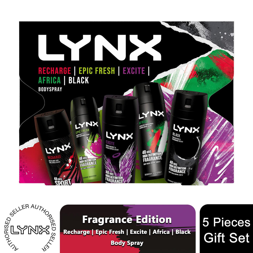 Lynx Body Sprays Multi Fragrance Edition 48H Fresh 5Pcs Gift Set for Him