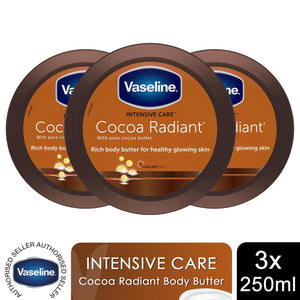 Vaseline Jelly Intensive Care Cocoa Radiant Moisture Rich Body Butter 250ml, 3pk