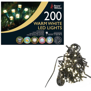 Snow White 200 Mains Operated Multi-Function LED Lights, Warm White