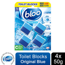 Load image into Gallery viewer, Bloo Toilet Rim Blocks Original Blue Clean+Fresh with Fresh Fragrance, 4x50g