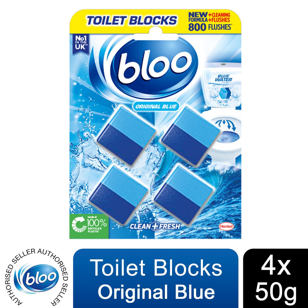 Bloo Toilet Rim Blocks Original Blue Clean+Fresh with Fresh Fragrance, 4x50g