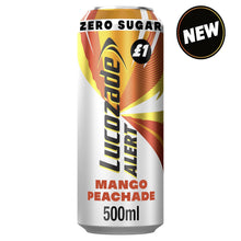 Load image into Gallery viewer, Lucozade Alert Zero Sugar Mango Peachade Sparkling Drink w/ Vitamin B3, 12x500ml