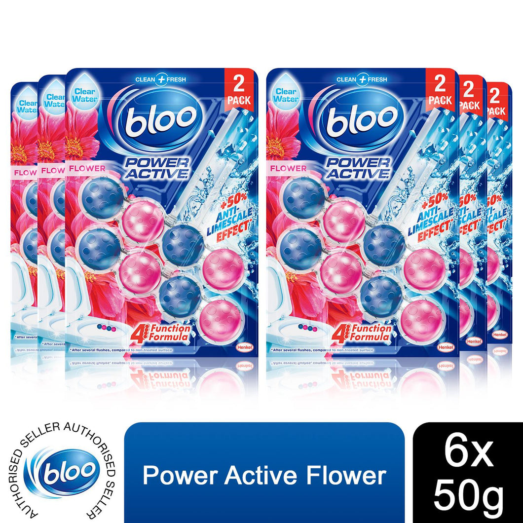 Bloo Toilet Rim Blocks Power Active Flower w/ 4 Function Cleaning Formula 6 Pack