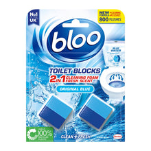 Load image into Gallery viewer, Bloo Toilet Rim Blocks Original Blue Clean+Fresh with Fresh Fragrance, 2x50g