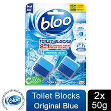 Load image into Gallery viewer, Bloo Toilet Rim Blocks Original Blue Clean+Fresh with Fresh Fragrance, 2x50g