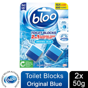 Bloo Toilet Rim Blocks Original Blue Clean+Fresh with Fresh Fragrance, 2x50g