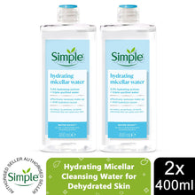 Load image into Gallery viewer, 2x 400ml Simple Water Boost Micellar Cleansing Water For Dehydrated Dry Skin