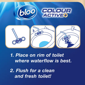 Bloo Colour Active Anti-Limescale Odour Stop Bleach Toilet Rim Block, 50g - 6 PK