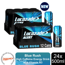 Load image into Gallery viewer, Lucozade Alert Blue Rush High Caffeine &amp; Vitamin B3 Energy Drink, 24x500ml