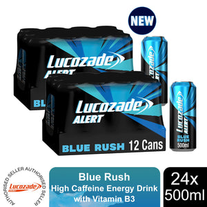 Lucozade Alert Blue Rush High Caffeine & Vitamin B3 Energy Drink, 24x500ml