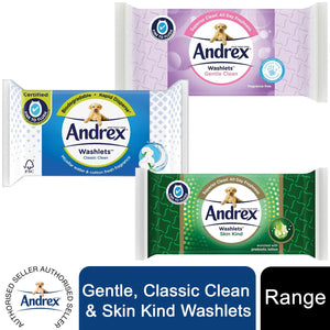 Andrex Washlets Gentle Clean, Skin Kind or Classic Clean Toilet Tissue Wipes