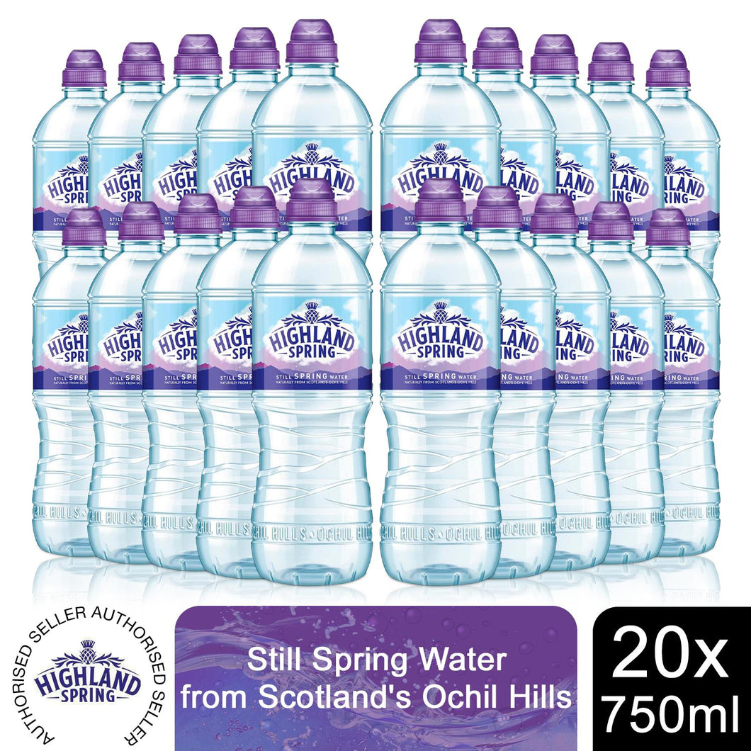 20x750ml Highland Spring Still Sportscap Water Bottle, Fully Recyclable