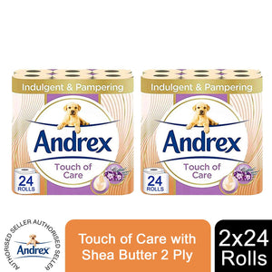 Andrex Toilet Roll Touch of Care with Shea Butter 2 Ply Toilet Paper, 48 Rolls