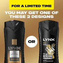 Load image into Gallery viewer, 3pk of 225ml Lynx 12H Refreshing Fragrance Gold Oud Wood &amp; Vanilla Body wash