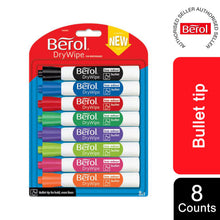 Load image into Gallery viewer, Berol Whiteboard Marker Dry Wipe Bullet Tip Assorted Colours 8 Pack