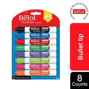 Berol Whiteboard Marker Dry Wipe Bullet Tip Assorted Colours 8 Pack