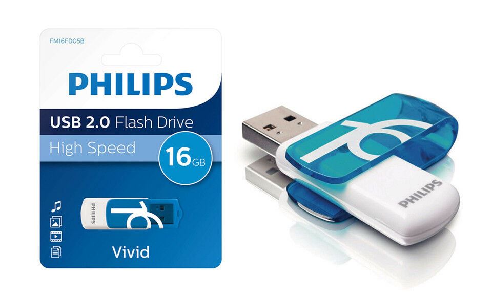 Philips USB 2.0 Vivid Edition Flash Drive Memory Key, 16GB, Blue