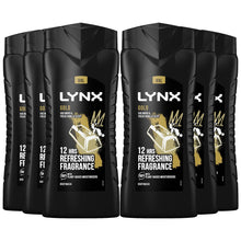 Load image into Gallery viewer, 6pk of Lynx 12H Refreshing Gold Oud Wood &amp; Fresh Vanilla Scent Shower Gel, 500ml