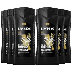 6pk of Lynx 12H Refreshing Gold Oud Wood & Fresh Vanilla Scent Shower Gel, 500ml