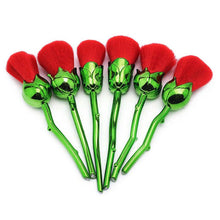 Load image into Gallery viewer, 6pc Beauty and the Beast-Inspired Rose Makeup Brushes with Glossy Handles