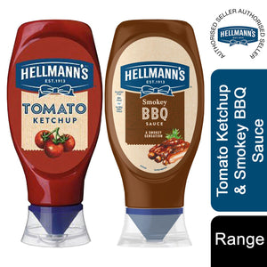 Hellmann's Tomato Ketchup & Smokey BBQ Sauce, 1or2 of Each Squeezy Bottle, 430ml