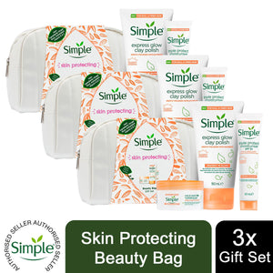 Simple Protect'N'Glow Gel, SPF Moisturiser & Glow Clay Polish Beauty Bag GiftSet