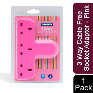 Status 3 Way Cable Free Socket Adapter 1 Pack - Pink