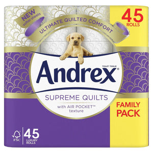 Andrex Toilet Rolls x45 Supreme Quilts Fragrance-Free 4 Ply Toilet Paper