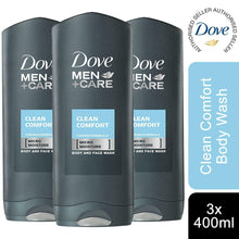 Load image into Gallery viewer, 3 Pk Dove Men+Care Clean Comfort Micro Moisture Shower Gel 400ml + AP Deo 250ml