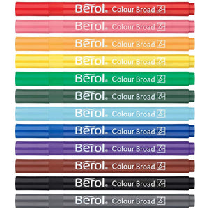 Berol Colouring Pens Felt Tip Assorted Broad Point 1.2mm Washable Tub of 42