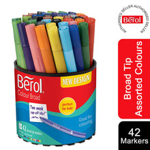 Load image into Gallery viewer, Berol Colouring Pens Felt Tip Assorted Broad Point 1.2mm Washable Tub of 42