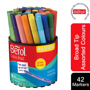 Berol Colouring Pens Felt Tip Assorted Broad Point 1.2mm Washable Tub of 42