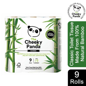 The Cheeky Panda Classic Toilet Tissue Made From 100% Natural Bamboo, 9 Rolls