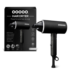 OOOOO Hair Dryer with 2 Heat Setting & Lightweight Foldable Handle - 1500W