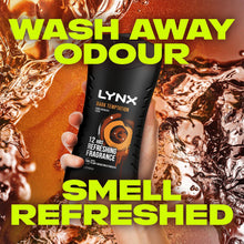 Load image into Gallery viewer, 3pk of 225ml Lynx 12H Refreshing Dark Temptation Dark Chocolate Scent Body wash