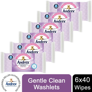 6x Andrex Washlets Gentle Clean, Skin Kind or Classic Clean Toilet Tissue Wipes