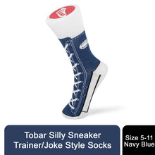 Load image into Gallery viewer, Tobar Silly Sneaker Trainer/Joke Style Socks Size 5-11, SNEAKER SOCKS NAVY BLUE