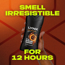 Load image into Gallery viewer, 3pk of 225ml Lynx 12H Refreshing Dark Temptation Dark Chocolate Scent Body wash