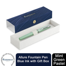 Load image into Gallery viewer, Waterman Allure Fountain Pen Mint Green Pastel Fine Nib Blue Ink Gift Box