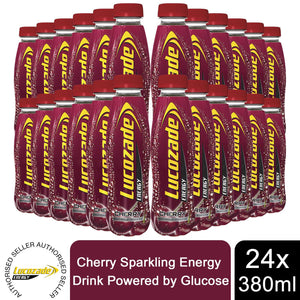 24 Pack of Lucozade Energy Cherry Sparkling Drink, 380ml