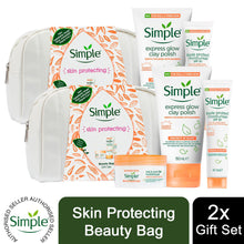 Load image into Gallery viewer, Simple Protect&#39;N&#39;Glow Gel, SPF Moisturiser &amp; Glow Clay Polish Beauty Bag GiftSet