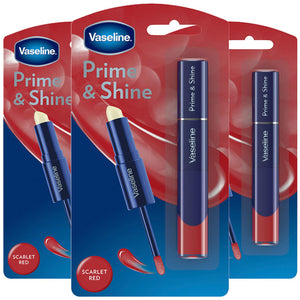 3x Vaseline Prime & Shine Lip Balm & Gloss - Plum Red, Scarlet Red, or Warm Nude